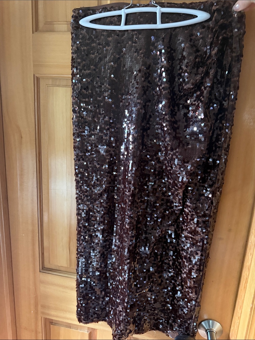 LOFT Dark Brown Sequin Midi Skirt